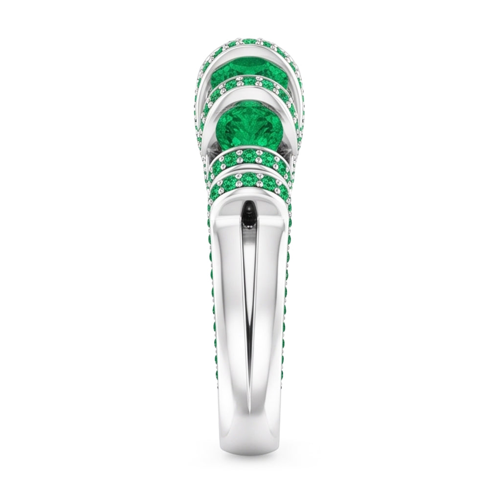 Anello in stile unico con diamante rotondo smeraldo 3.90 carati