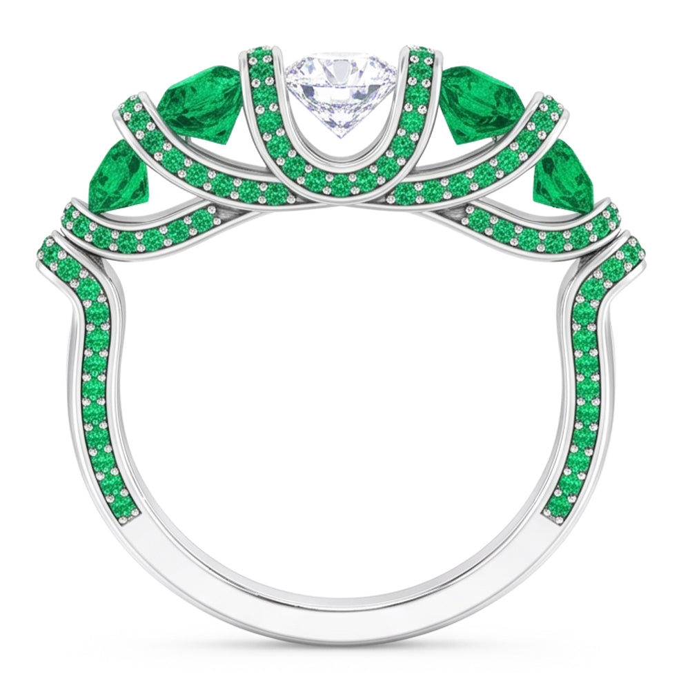 Anello in stile unico con diamante rotondo smeraldo 3.90 carati
