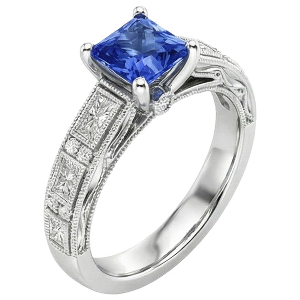 Anello in stile vintage Princess Ceylon con zaffiri e diamanti 5.50 carati