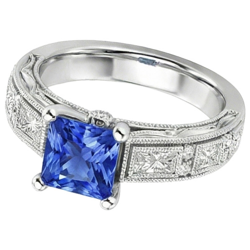 Anello in stile vintage Princess Ceylon con zaffiri e diamanti 5.50 carati