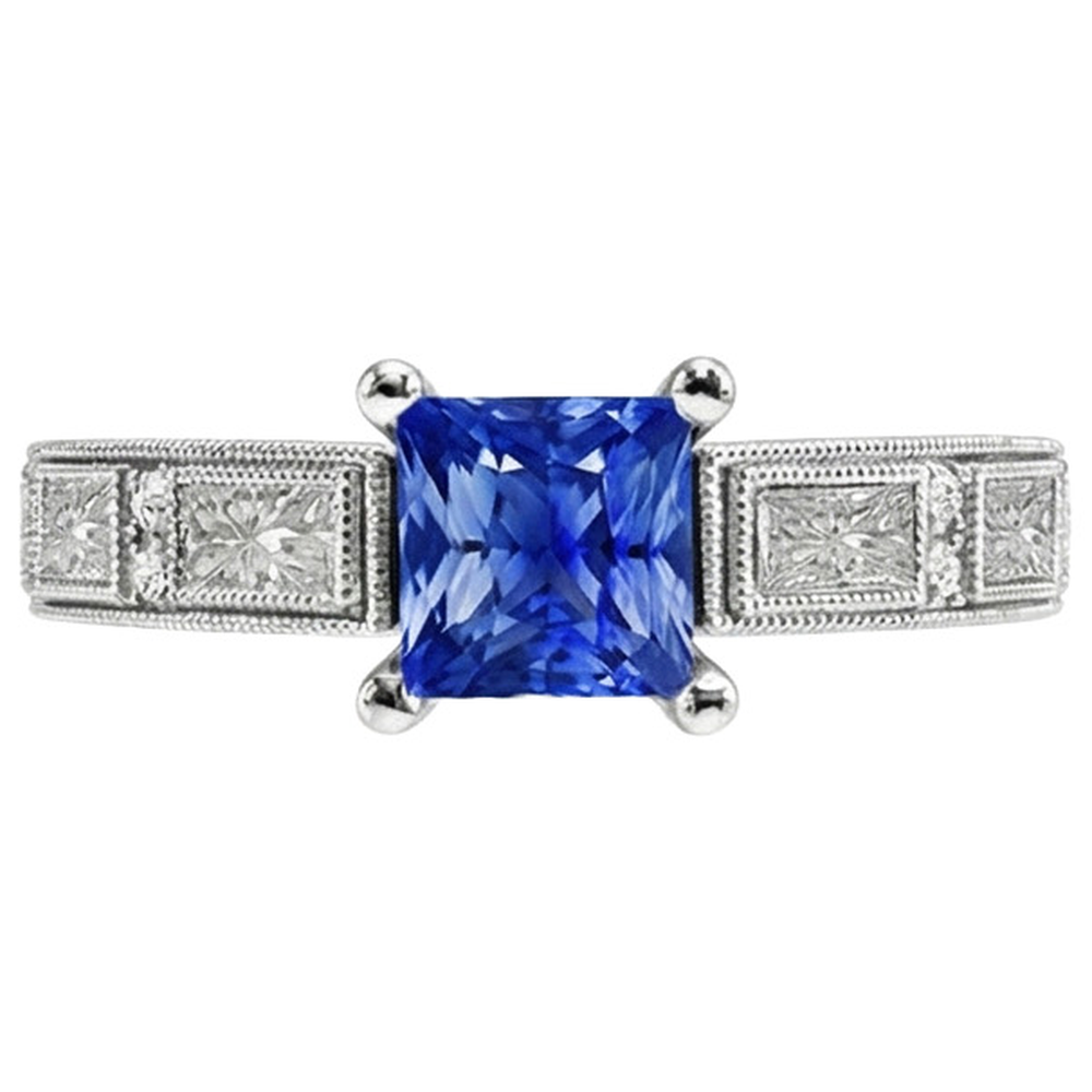 Anello in stile vintage Princess Ceylon con zaffiri e diamanti 5.50 carati