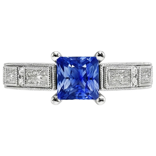 Anello in stile vintage Princess Ceylon con zaffiri e diamanti 5.50 carati