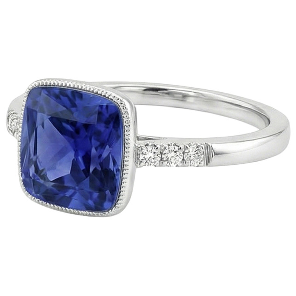 Anello in stile vintage con diamanti e zaffiri blu con gemme da 6 carati