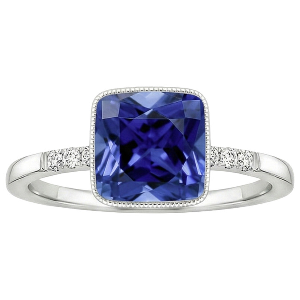 Anello in stile vintage con diamanti e zaffiri blu con gemme da 6 carati
