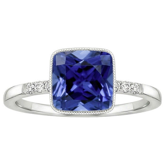 Anello in stile vintage con diamanti e zaffiri blu con gemme da 6 carati