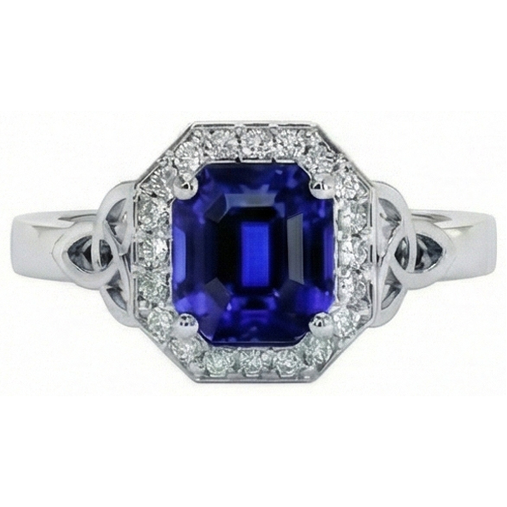 Anello in stile vintage con diamanti e zaffiro dello Sri Lanka 6 carati Emerald New