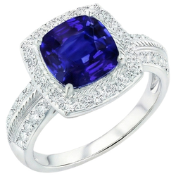 Anello in stile vintage con zaffiro blu da 3,25 carati e diamanti in oro bianco 14K