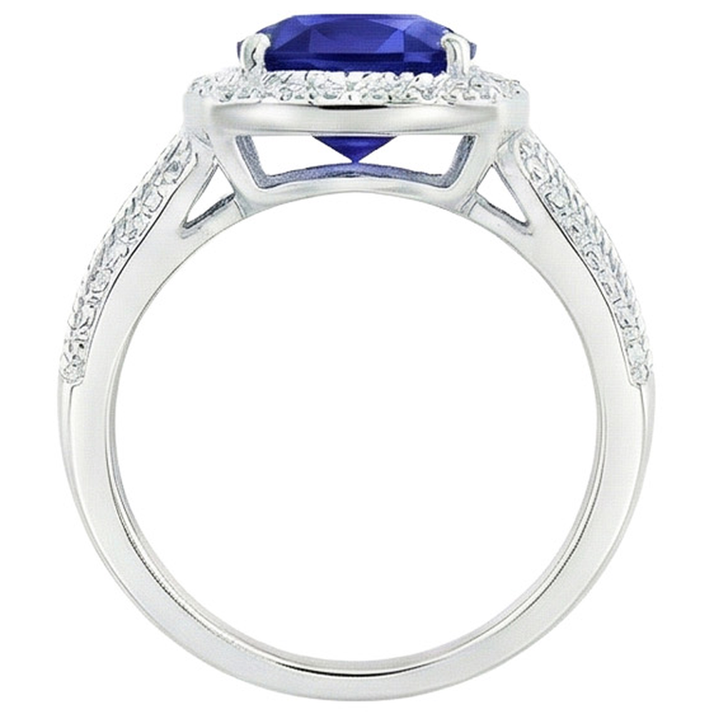 Anello in stile vintage con zaffiro blu da 3,25 carati e diamanti in oro bianco 14K