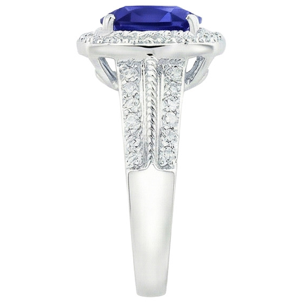 Anello in stile vintage con zaffiro blu da 3,25 carati e diamanti in oro bianco 14K