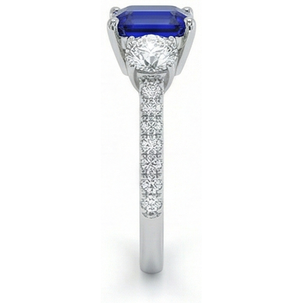 Anello in stile zaffiro blu smeraldo con 3 pietre con accenti in oro 7 ct 14k