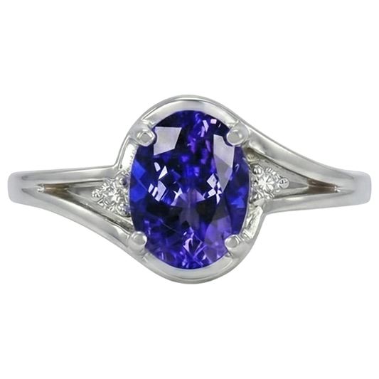 Anello in tanzanite a taglio ovale da 5,10 ct con gioielli in oro bianco 14K con diamanti