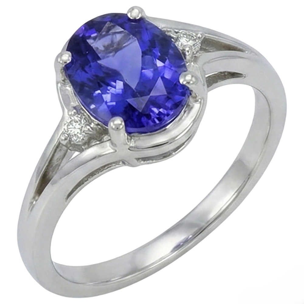 Anello in tanzanite a taglio ovale da 5,10 ct con gioielli in oro bianco 14K con diamanti