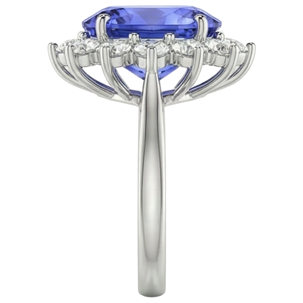 Anello in tanzanite ovale da 19.75 ct con diamanti stile fiore in oro 14 carati