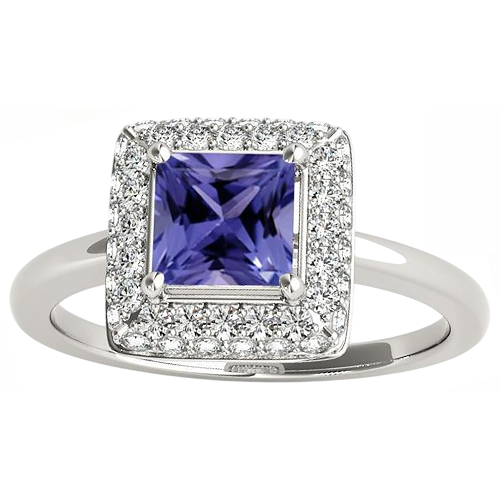 Anello in tanzanite taglio princess da 1,50 ct con diamante oro bianco