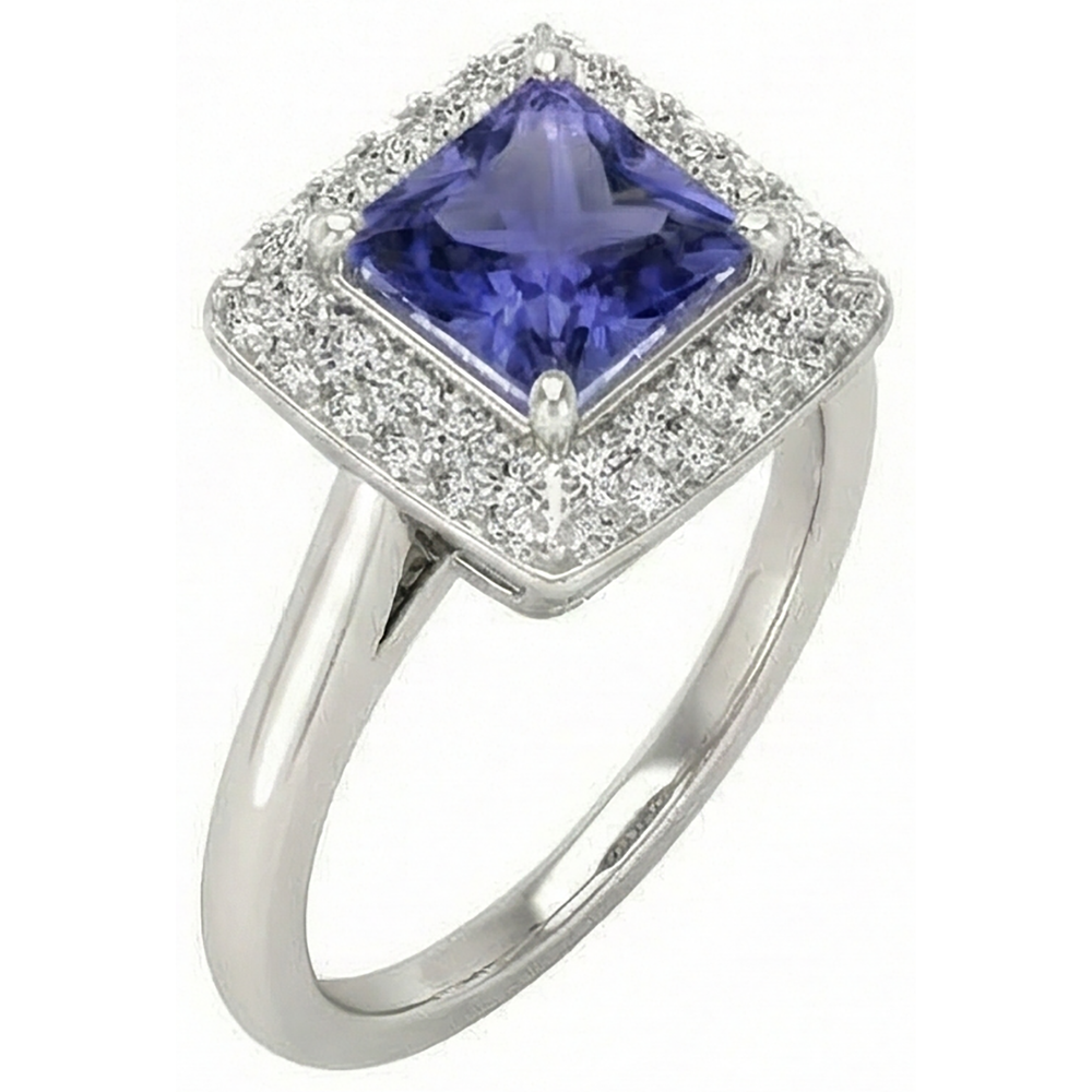 Anello in tanzanite taglio princess da 1,50 ct con diamante oro bianco