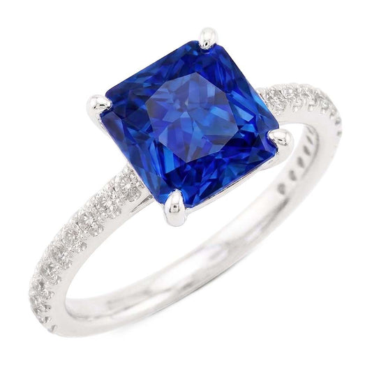 Anello in zaffiro blu brillante con pietre preziose con accenti di diamante 3.50 carati