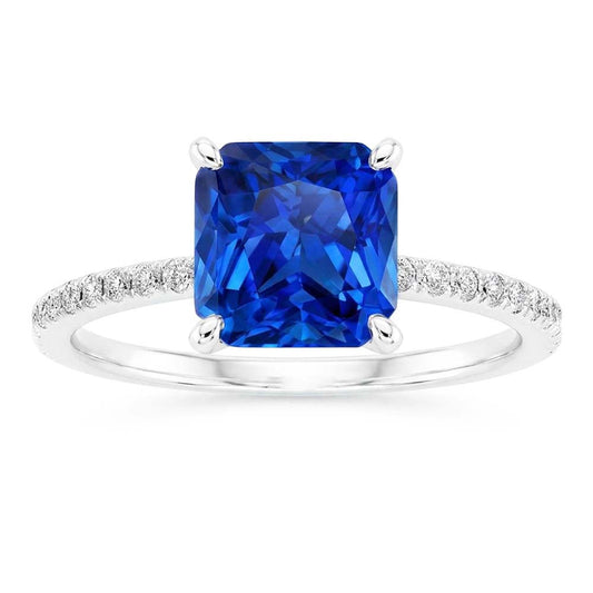 Anello in zaffiro blu brillante con pietre preziose con accenti di diamante 3.50 carati