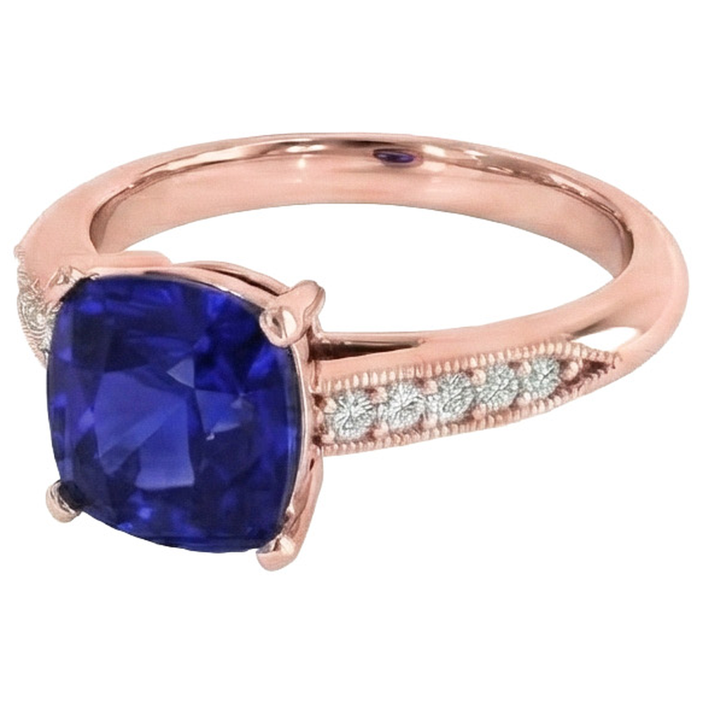 Anello in zaffiro con cuscino Ceylon stile vintage 5 carati accenti in oro rosa