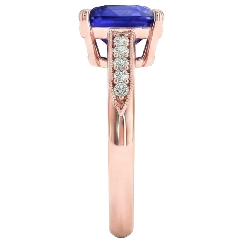 Anello in zaffiro con cuscino Ceylon stile vintage 5 carati accenti in oro rosa