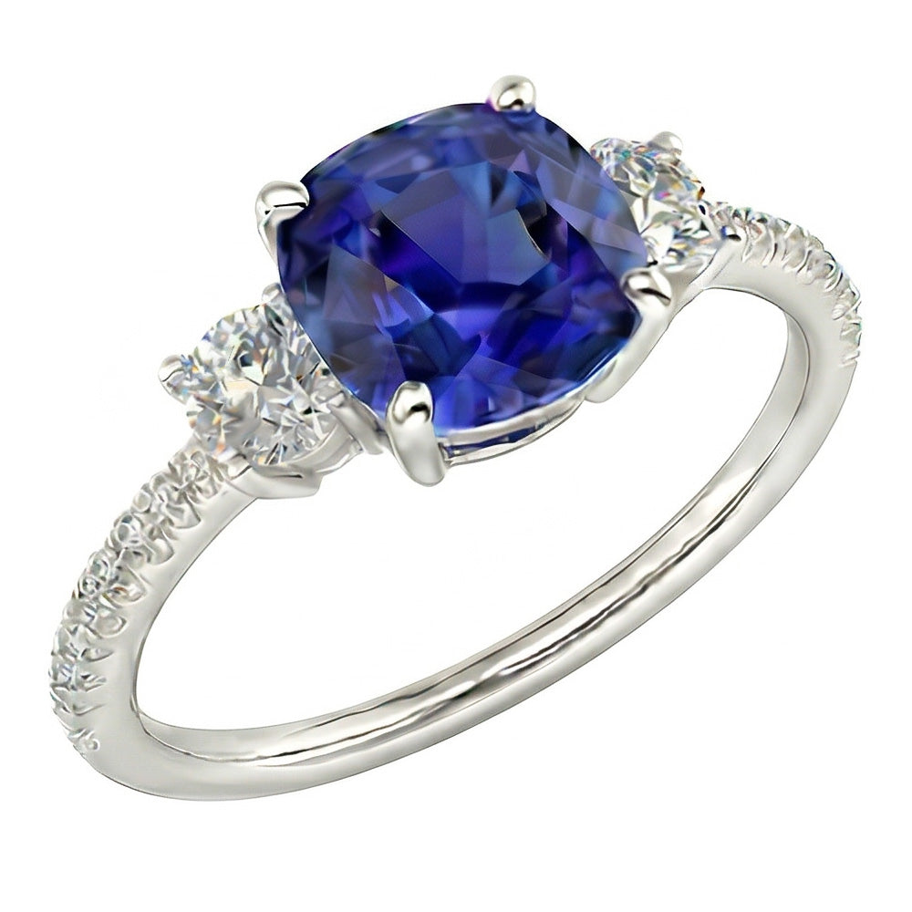 Anello in zaffiro con cuscino in pietra preziosa 3.50 carati 3 stile pietra