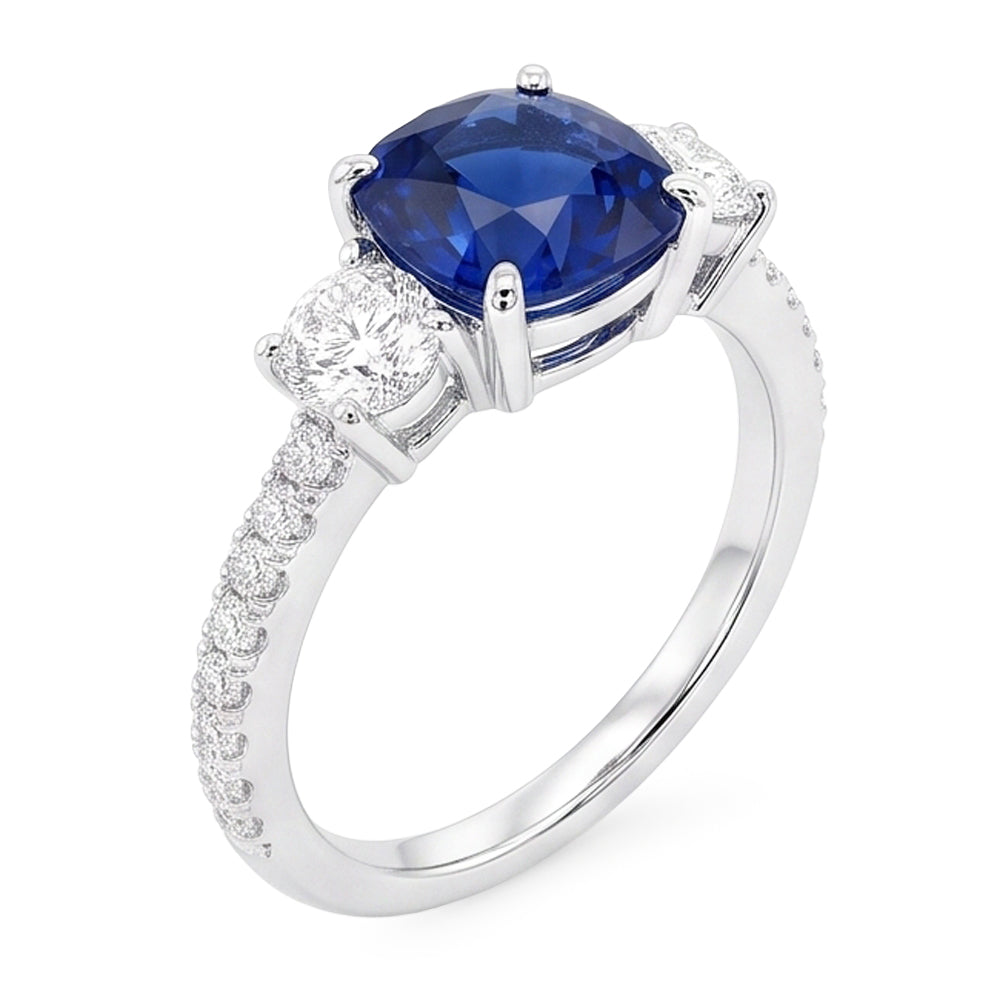 Anello in zaffiro con cuscino in pietra preziosa 3.50 carati 3 stile pietra