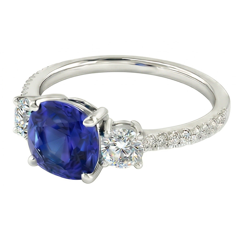 Anello in zaffiro con cuscino in pietra preziosa 3.50 carati 3 stile pietra