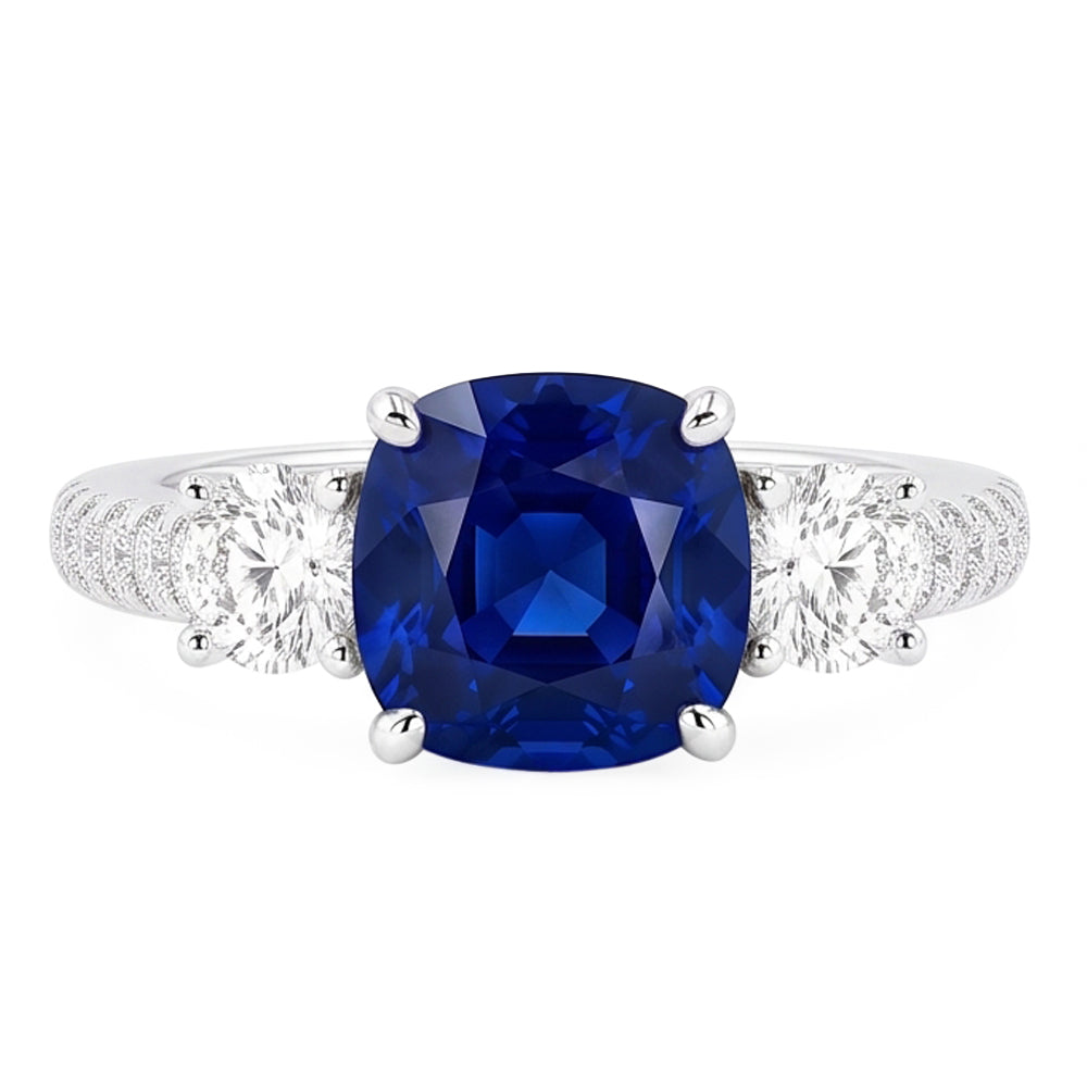 Anello in zaffiro con cuscino in pietra preziosa 3.50 carati 3 stile pietra