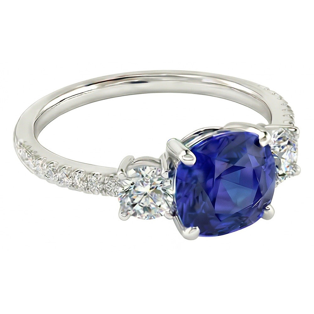 Anello in zaffiro con cuscino in pietra preziosa 3.50 carati 3 stile pietra
