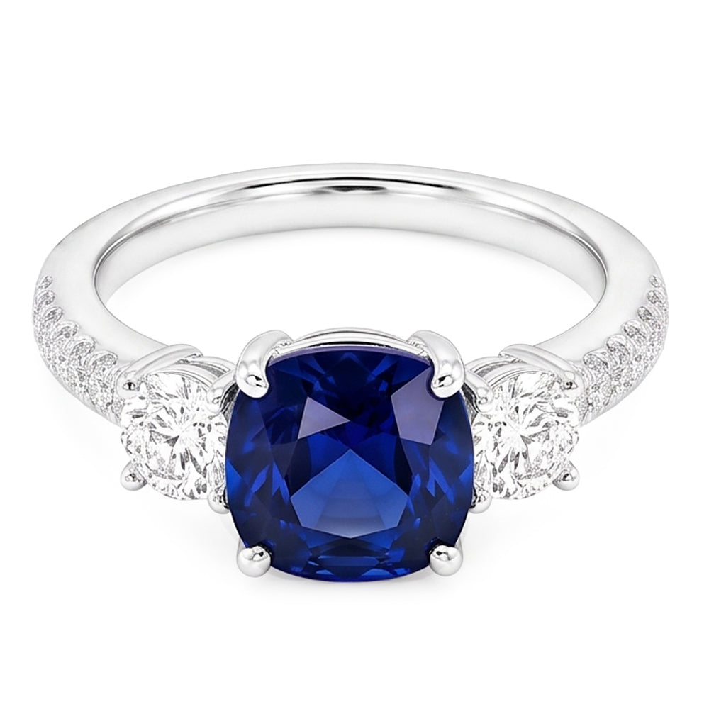 Anello in zaffiro con cuscino in pietra preziosa 3.50 carati 3 stile pietra
