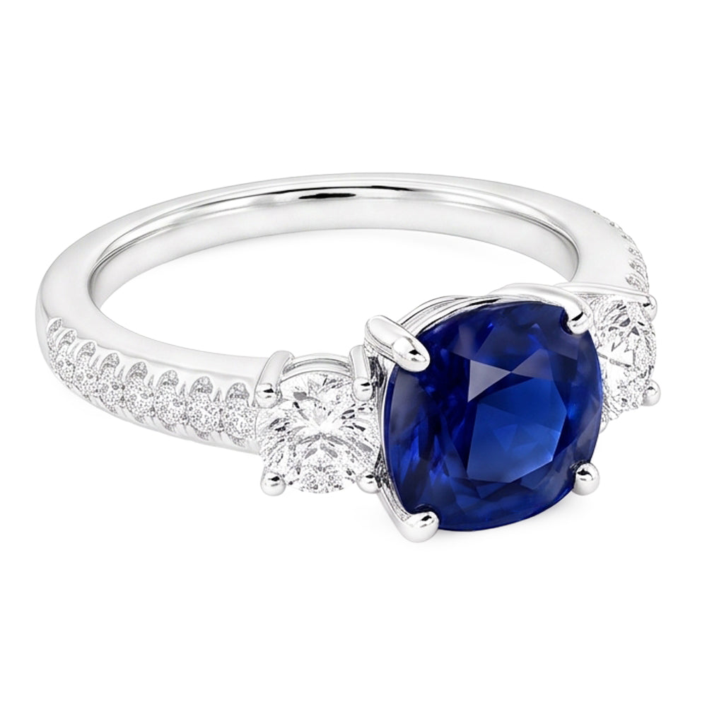 Anello in zaffiro con cuscino in pietra preziosa 3.50 carati 3 stile pietra