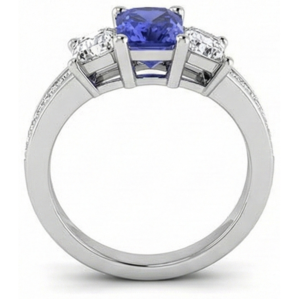 Anello in zaffiro con diamante anniversario 3 carati Set di canali con accenti da principessa