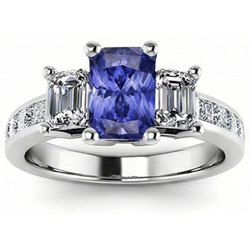 Anello in zaffiro con diamante anniversario 3 carati Set di canali con accenti da principessa