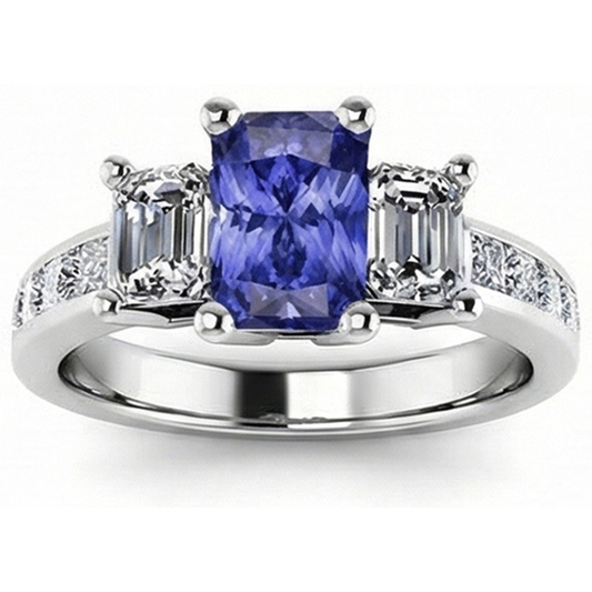 Anello in zaffiro con diamante anniversario 3 carati Set di canali con accenti da principessa