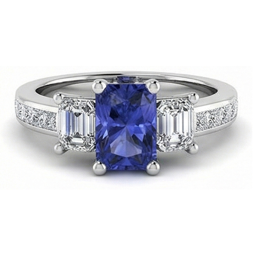 Anello in zaffiro con diamante anniversario 3 carati Set di canali con accenti da principessa
