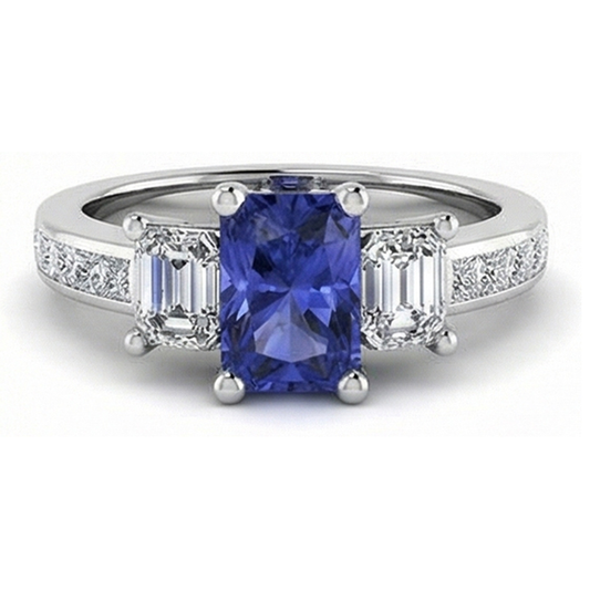 Anello in zaffiro con diamante anniversario 3 carati Set di canali con accenti da principessa