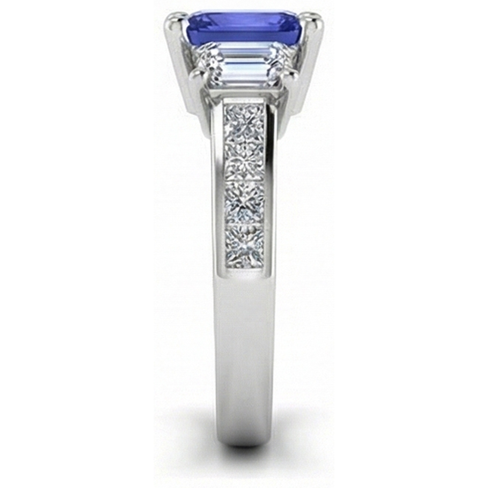 Anello in zaffiro con diamante anniversario 3 carati Set di canali con accenti da principessa