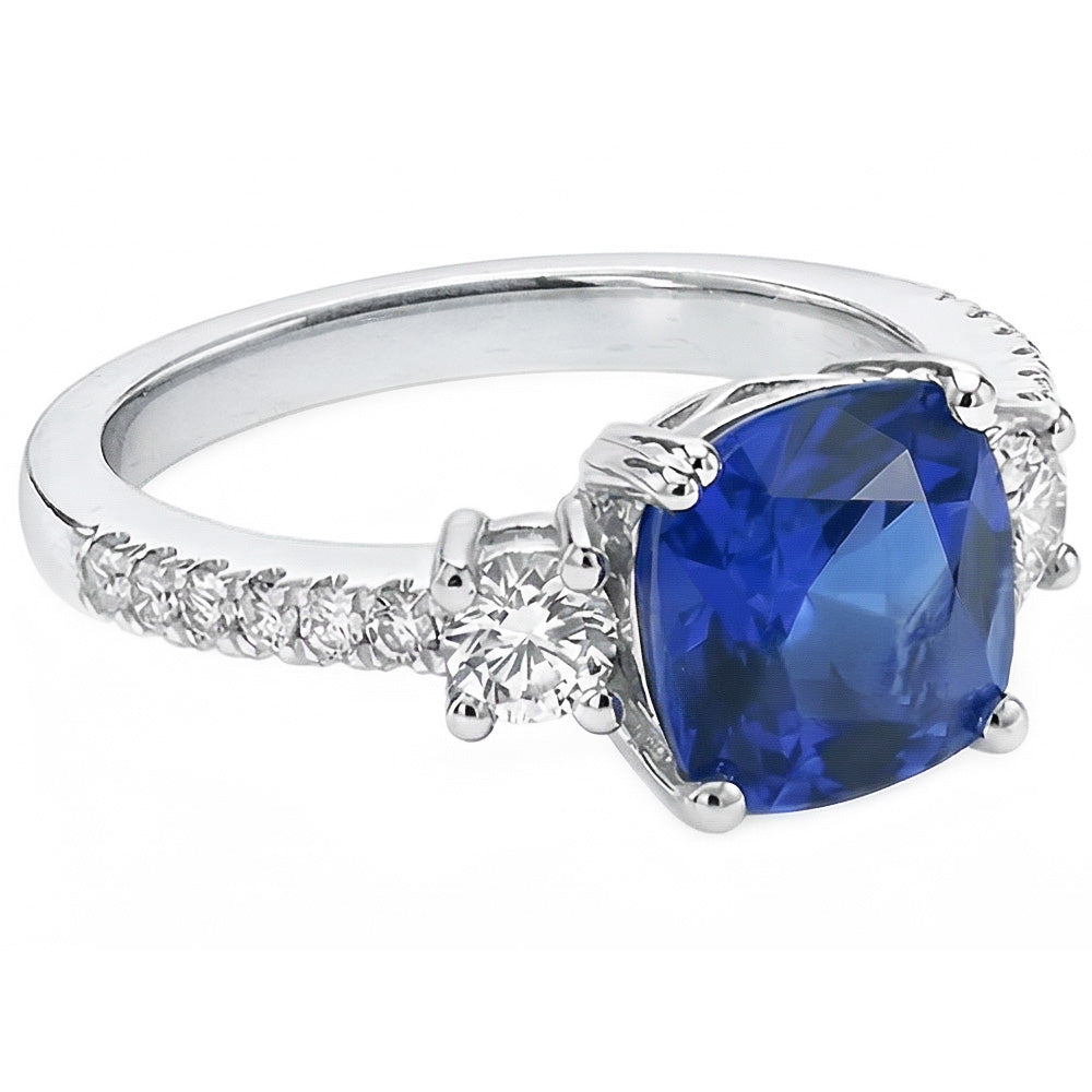 Anello in zaffiro dello Sri Lanka con taglio a cuscino. gioielli con pietre preziose. 4.50 carati