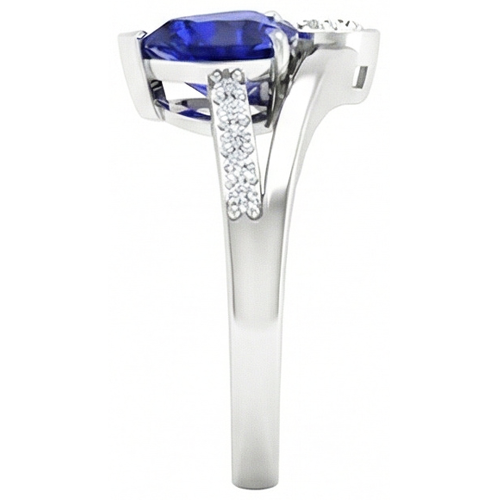 Anello incastonato di diamanti a forma di cuore con zaffiro blu con gambo diviso 3.25 carati