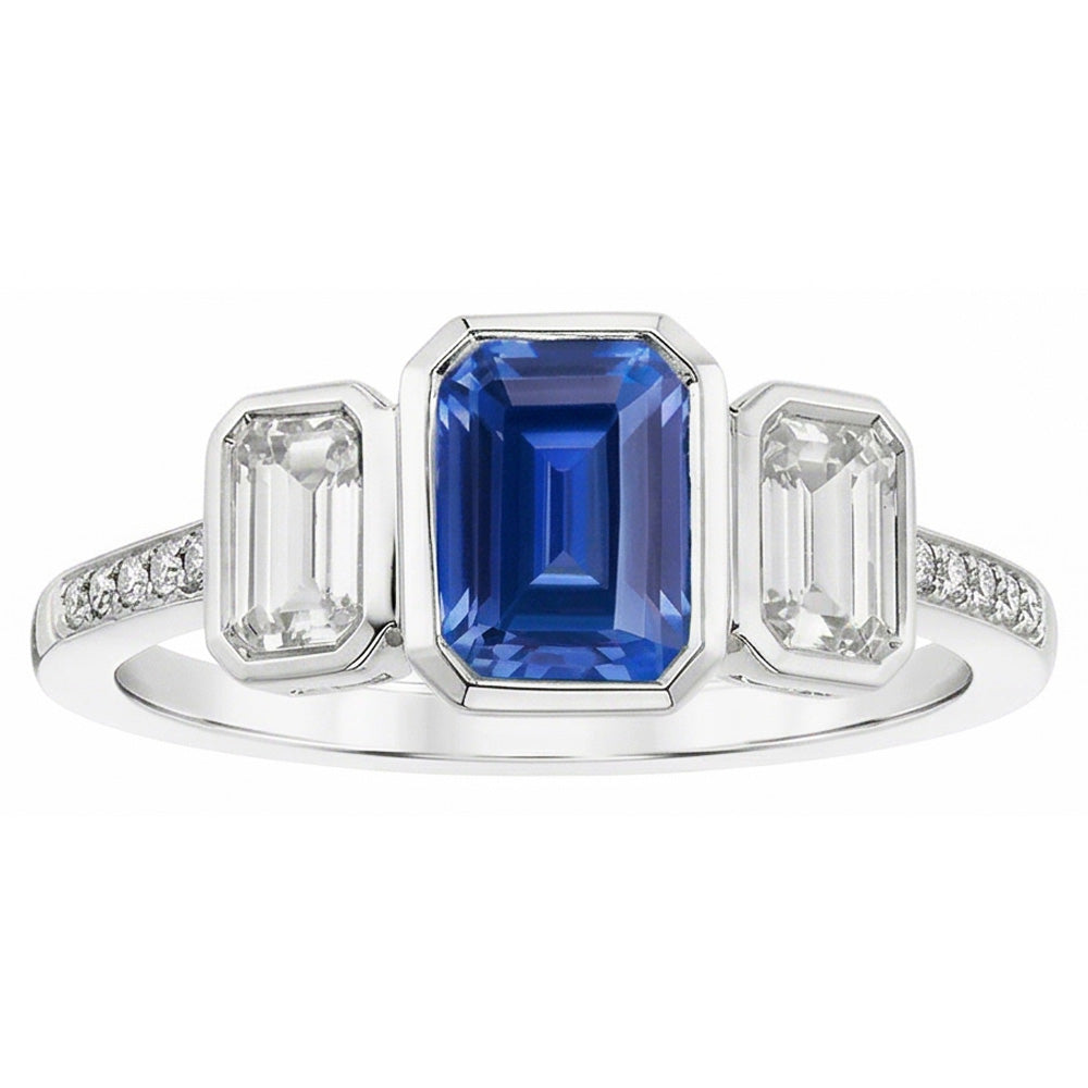 Anello incastonato di diamanti con smeraldo e zaffiro blu con 3 pietre in stile 2.50 carati