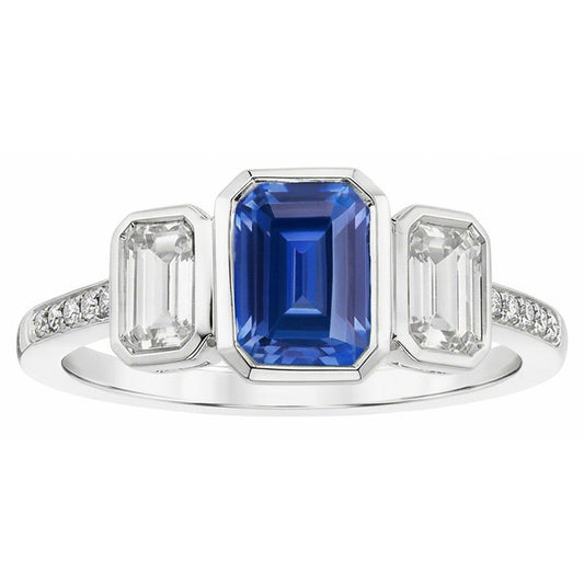 Anello incastonato di diamanti con smeraldo e zaffiro blu con 3 pietre in stile 2.50 carati