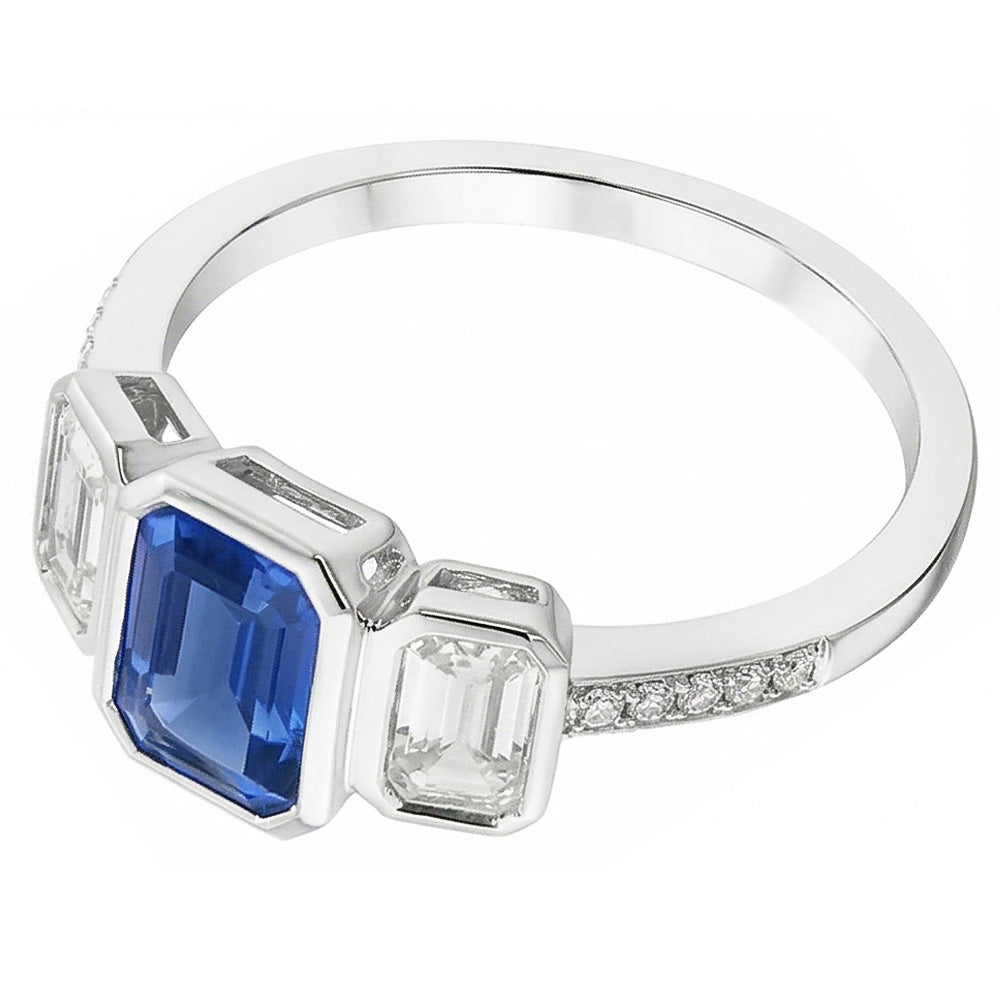 Anello incastonato di diamanti con smeraldo e zaffiro blu con 3 pietre in stile 2.50 carati