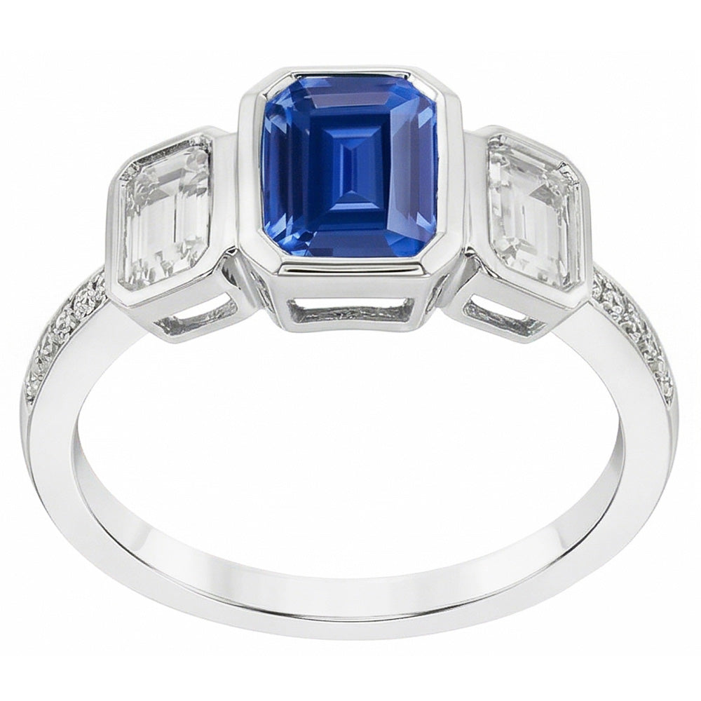 Anello incastonato di diamanti con smeraldo e zaffiro blu con 3 pietre in stile 2.50 carati