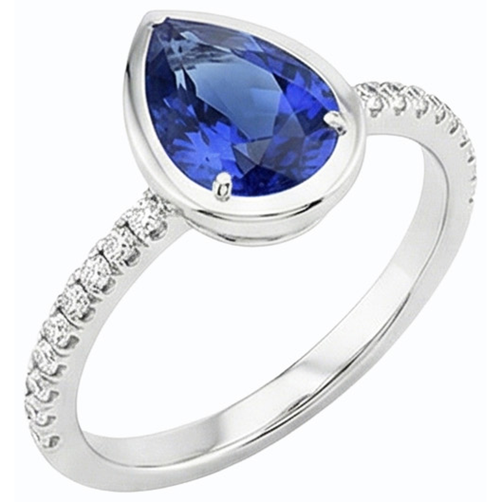 Anello incastonato di pietre preziose con zaffiro blu e diamanti 3.50 carati
