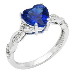 Anello intrecciato con zaffiro blu da 3,50 carati e pietra preziosa con diamanti a cuore