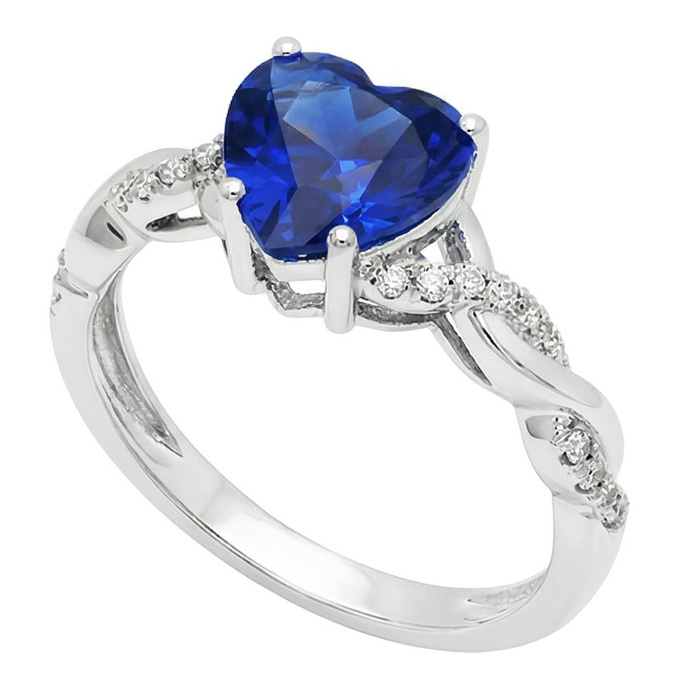 Anello intrecciato con zaffiro blu da 3,50 carati e pietra preziosa con diamanti a cuore