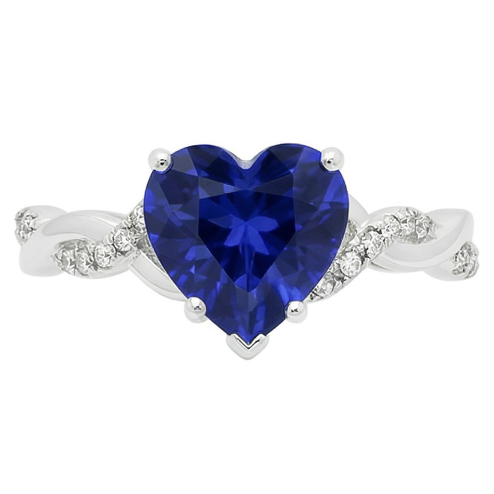 Anello intrecciato con zaffiro blu da 3,50 carati e pietra preziosa con diamanti a cuore