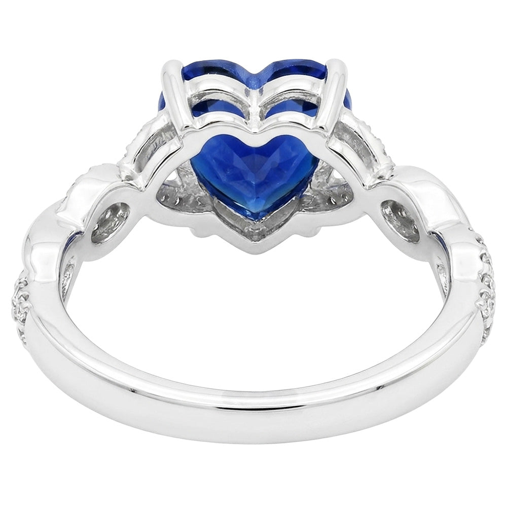 Anello intrecciato con zaffiro blu da 3,50 carati e pietra preziosa con diamanti a cuore