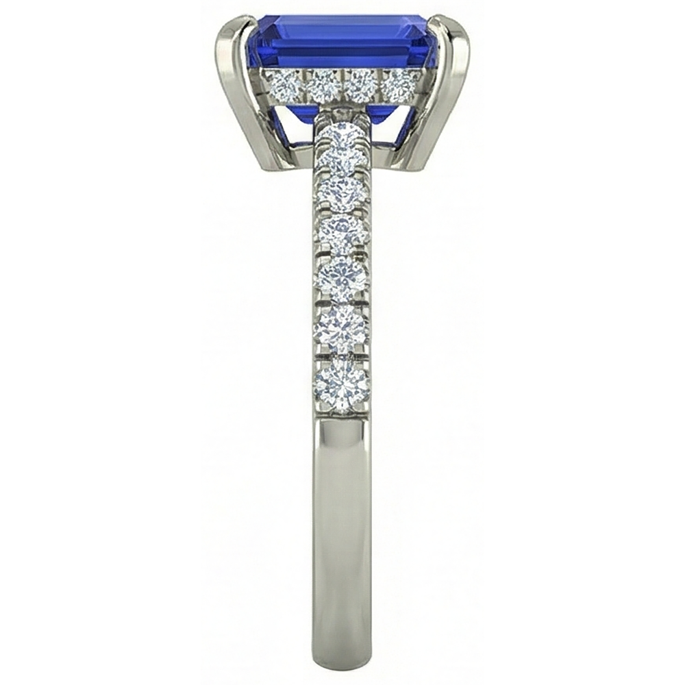 Anello nuziale Hidden Halo 12 ct Tanzanite Diamanti Naturali Autentici ( non creati in laboratorio ) Oro bianco 14K