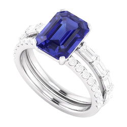 Anello nuziale con pietre preziose. zaffiro blu. diamante baguette. 3.50 carati