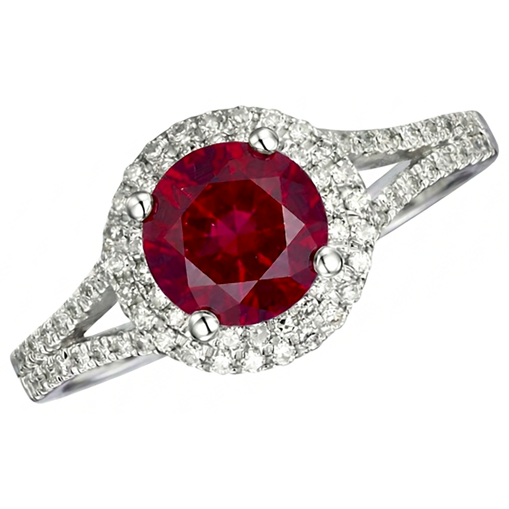 Anello nuziale in oro bianco 14 carati con diamante rosso rubino con accenti da 4.80 ct
